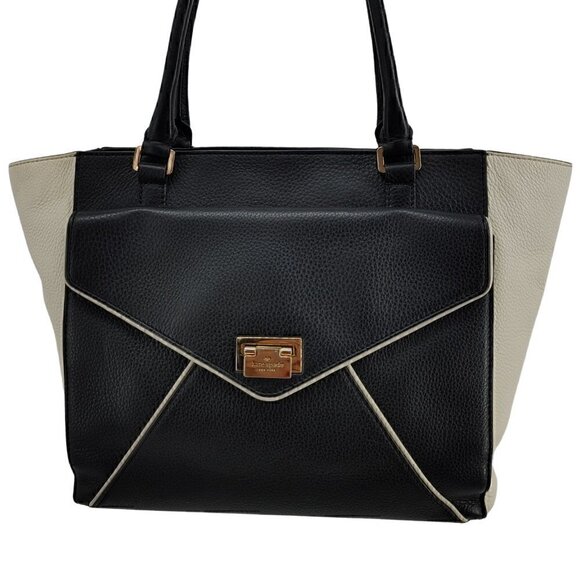 KATE SPADE  Black and Ivory Pebble Leather Tote Bag Pre-Owned - Picture 1 of 14